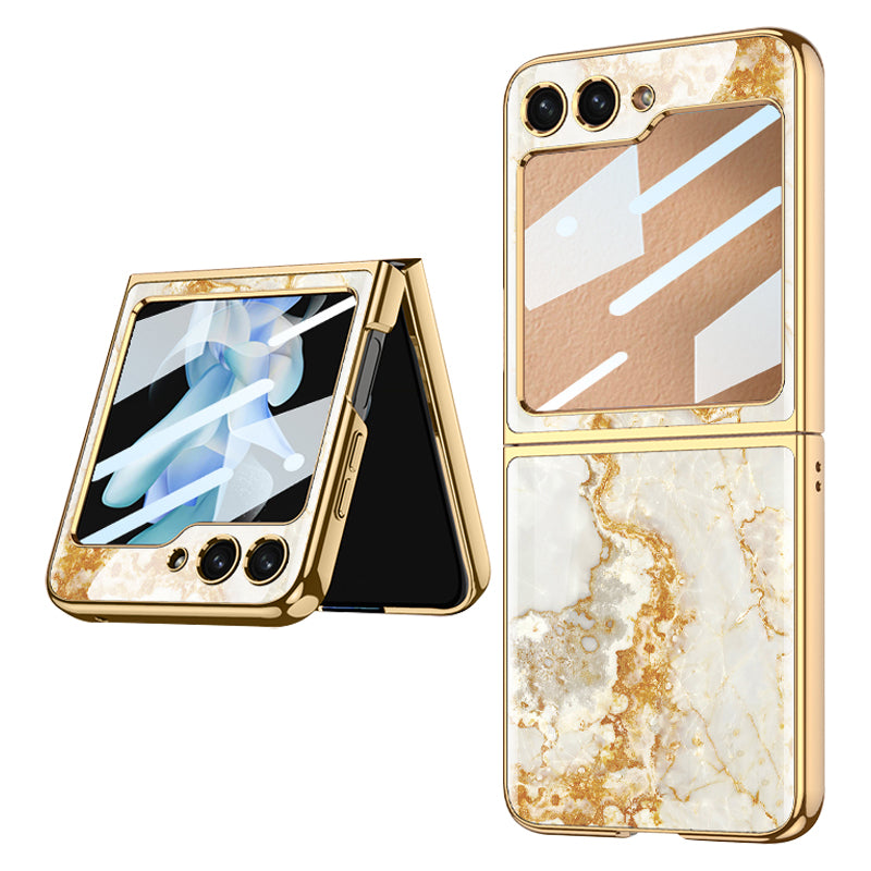 GKK Shockproof Case for Samsung Galaxy Z Flip5 5G Pattern Printing Hard PC Phone Cover with Tempered Glass Film GKK Shockproof Case for Samsung Galaxy Z Flip5 5G Pattern Printing Hard PC Phone Cover with Tempered Glass Film